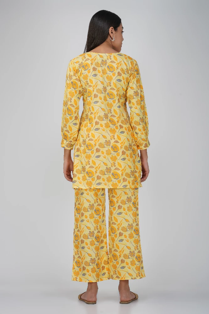 Yellow Floral Printed Cotton Co-ord Set-4.webp